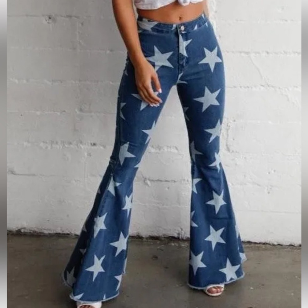 American Threads Star Flare Jeans Hippie Bohemian